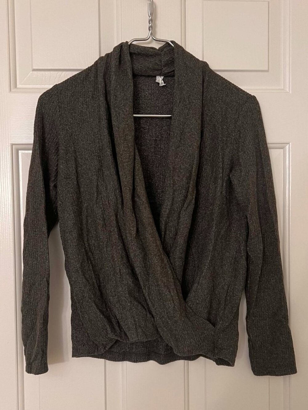 $128 Anthropologie Daily Practice Crossover Olive Green Waffle Sweater XSP XS